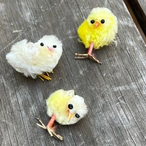 Vintage Tiny Chicks Fuzzy Wire Legs Mini Chickens Set of Three